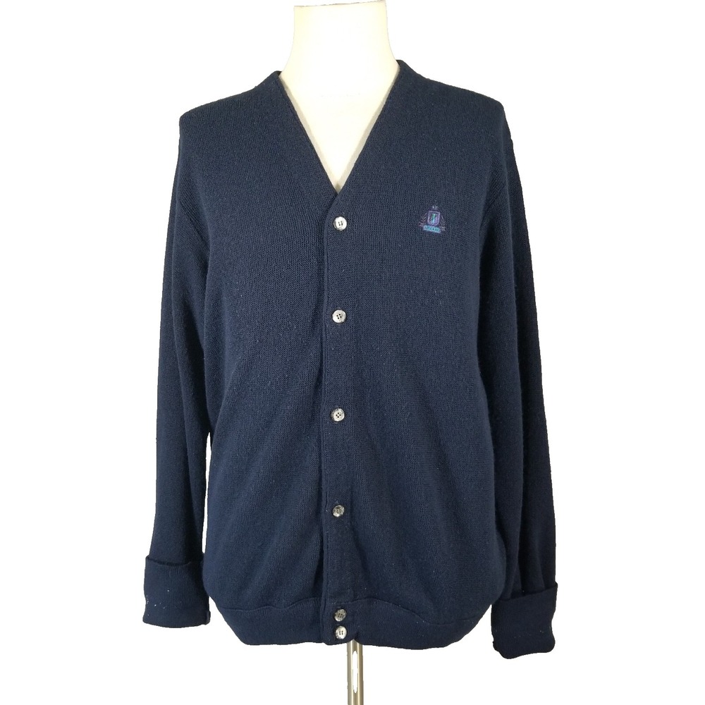 Izod cardigan sweater men's large blue long sleeve acrylic retro vintage grandpa